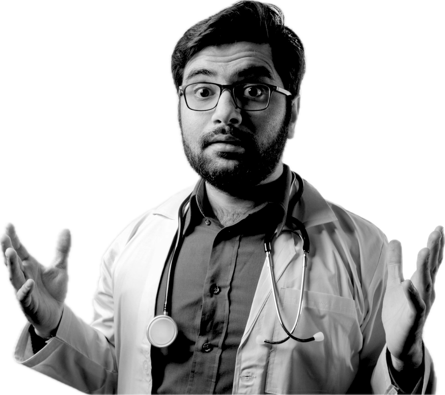 A doctor with open hands, as if explaining a choice